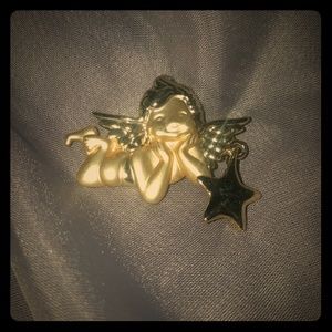 Vtg Signed AJC Gold-Toned Angel Brooch